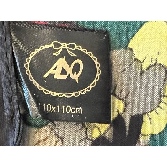 STUNNING Designer ADQ Festive Scarf Birds Owls Trees Flowers Black Red Yellow - Picture 9 of 10